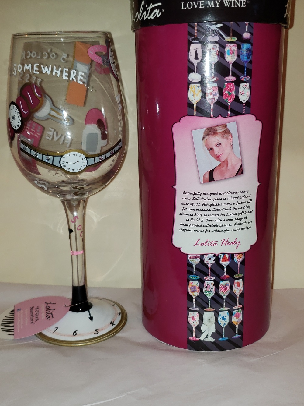 NIB Lolita Love My Wine It's 5 O'clock Somewhere Wine Glass Party Collectibles - Picture 7 of 10